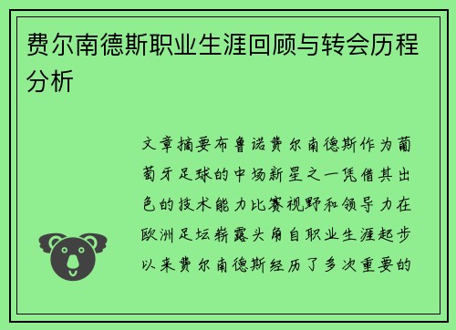 费尔南德斯职业生涯回顾与转会历程分析